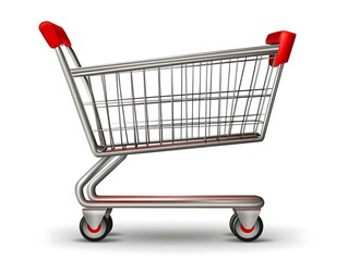 Tilted Shopping Cart on White Background