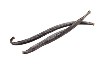 Two Dark Brown Vanilla Beans On Transparent Background