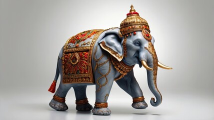 A large elephant statue with a gold crown on its head
