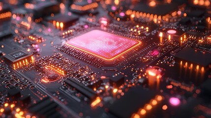 Obraz premium Close-up circuit board with glowing CPU