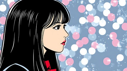 Girl's profile, bokeh background, night