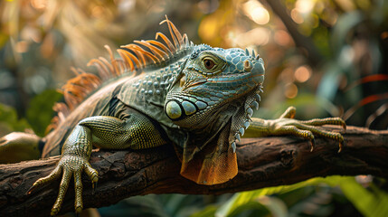 Fototapeta premium green iguana on branch