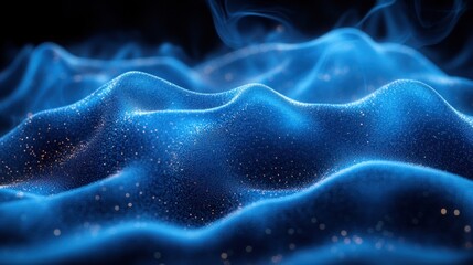 Obraz premium Abstract Blue Waves Digital Art: Glowing Particles and Dynamic Flow