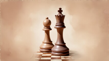  A regal chess king emerges through a delicate watercolor blend