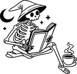 A hand-drawn, black and white logo design Skeletal Sorcerer’s Study