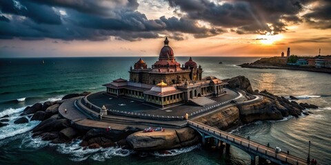 Kanyakumari's Stunning Swami Vivekananda Rock Memorial: Aerial Drone View