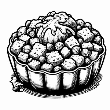recommend clip art: Thanksgiving Stuffing vector outline drawing: a simple monochrome minimalist graphic of autumn harvest side dish