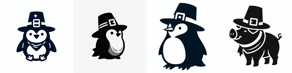 Penguin wear pilgrim hat in thanksgiving 0805 2052 vector illustration a cute waddling bird celebrating the harvest festival