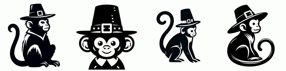 Monkey wear pilgrim hat in thanksgiving 0805 1313 vector illustration a primate celebrating harvest festival with autumnal attire
