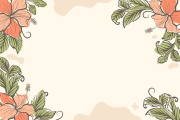 Hibiscus elegant line art floral background with soft boho colors
