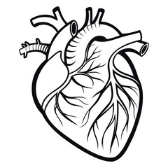 Realistic Heart Icon Black Silhouette High-Quality Vector Illustration on Transparent Background