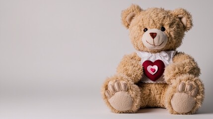 Obraz premium Adorable Teddy Bear Holding Heart Valentine s Day Plush Toy Soft Cute Romantic Love