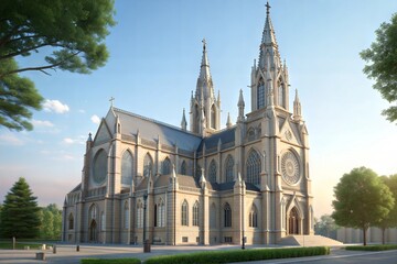 Obraz premium Neo-Gothic Roman Catholic Church Facade 