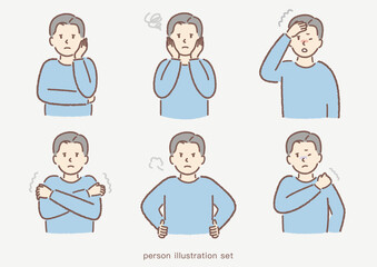 体調不良の男性のイラストセット