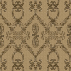 Paisley background paper or fabric, with floral damask and baroque, seamless ornamental pattern