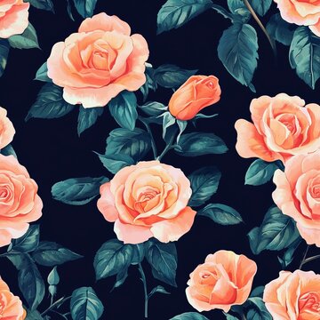 Vintage Seamless Pattern View Tropical Roses --tile