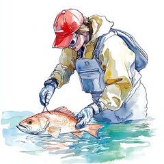 An angler skillfully catches a fish in clear water, showcasing the joy of fishing as a relaxing hobby.