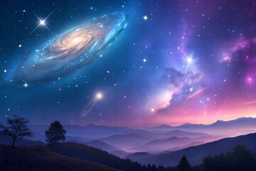 Vibrant cosmic scene with colorful space elements and stars
