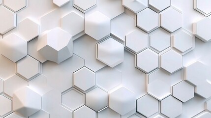 Fototapeta premium Abstract Hexagon Pattern: A captivating abstract background featuring a dynamic arrangement of hexagonal shapes in varying depths and dimensions, creating a visually striking and modern design.