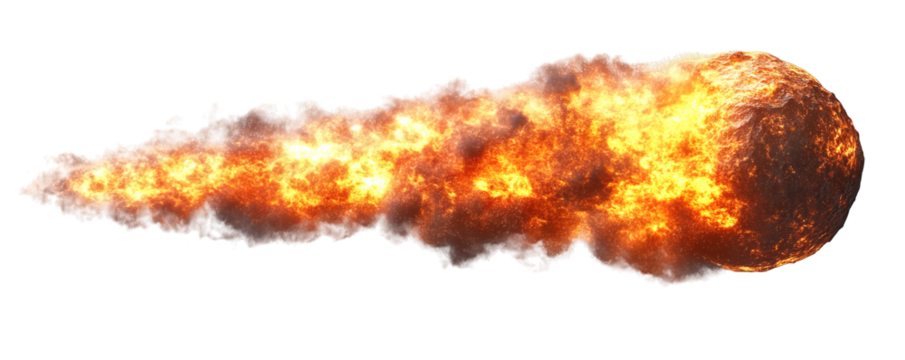 Burning meteor falling isolated on transparent background PNG, Realistic falling comet, generative ai - Powered by Adobe