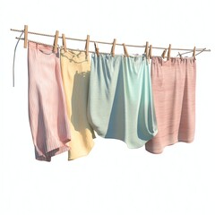 Colorful clothes hanging on a line, showcasing a sunny day and a relaxed outdoor atmosphere.