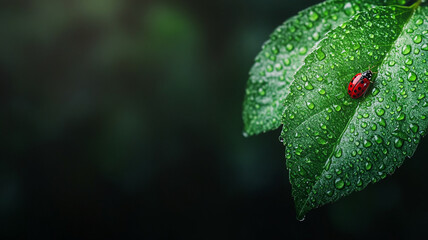 Fresh Green Leaves with Water Droplets &ndash; Nature's Serenity, Generative Ai