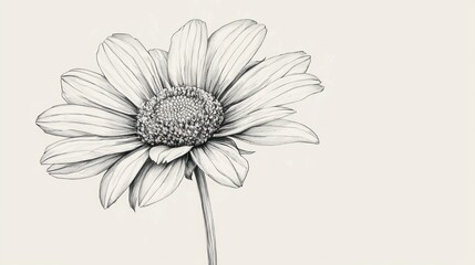 A hand-drawn pencil sketch of a chamomile flower with intricate details of its petals.