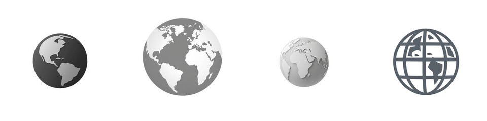 Naklejka premium Four global spheres, grayscale isolated on white or transparent