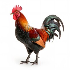 Fototapeta premium Colorful Rooster Standing Proudly in Bright White Background