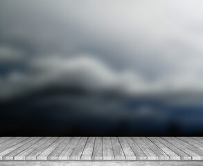 background wood platform with blur bokeh 