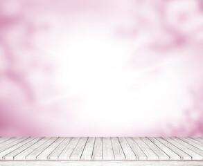 background wood platform with blur bokeh 