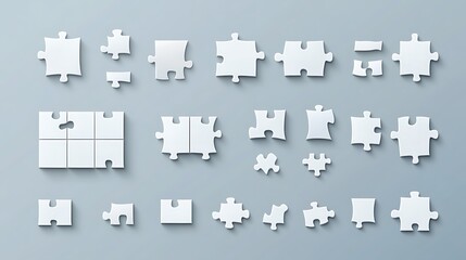 Fototapeta premium White puzzle pieces on gray background.
