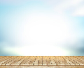 background wood platform with blur bokeh 