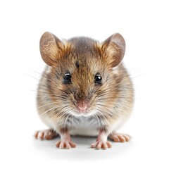 Close-up of a Small Brown Mouse with Big Eyes on White Background