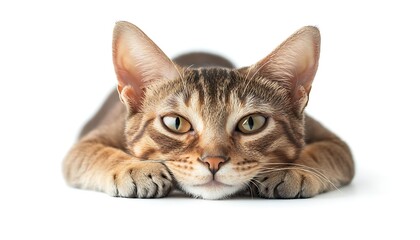 Obraz premium Tabby cat lying, white background
