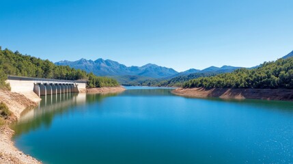 Naklejka premium Mountain lake with a dam