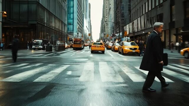 A group of people crossed the street at the zebra crossing, moving in unison as they navigated the bustling city.