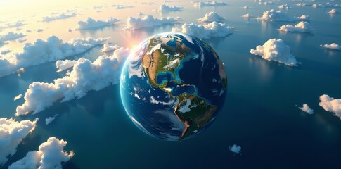 Naklejka premium A stunning aerial view of planet Earth, showcasing its vibrant and diverse landscapes, nature, planet
