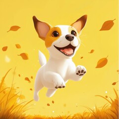 Naklejka premium Animated Animated Running Overview Happy Yellow Background