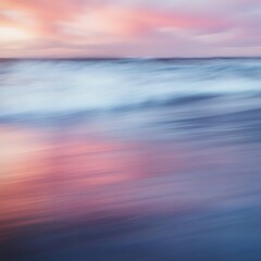 Obraz premium Pastel sunset, ocean wave blur, beach