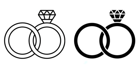 diamond engagement ring editable stroke outline icon isolated on white background flat vector illustration, black outline, Pixel perfect