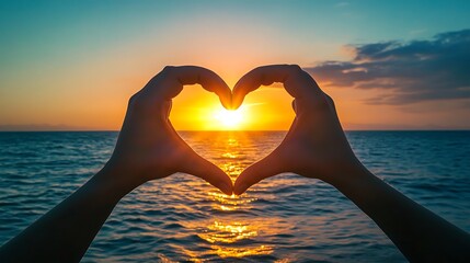 Hands Forming A Heart Shape Over The Sunset Sky