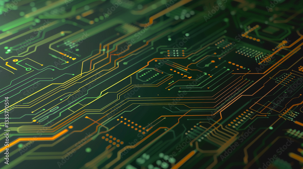 Poster circuit board's complex weave: the intricate network of a circuit board is on full display, the copp