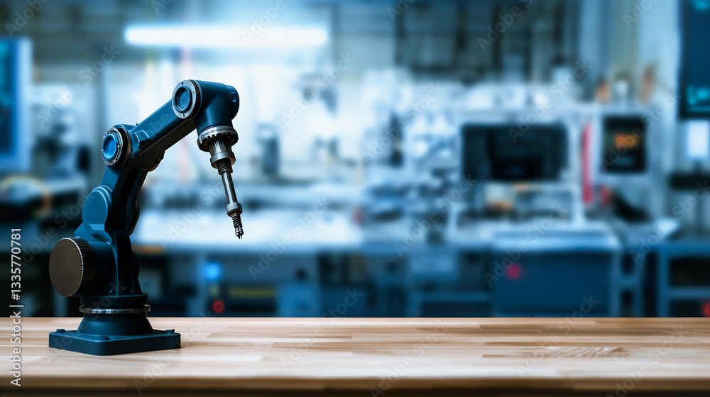 Poster robotic arm in modern factory: a close-up shot of a robotic arm showcases precision engineering and 