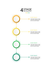 4 Circular elements placed in vertical row. Concept of 4 successive steps of project development process. Flat infographic design template. Simple vector illustration for business analytics.