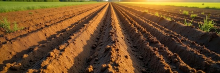 Freshly plowed muddy field with visible tire tracks, field, tire tracks