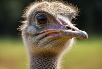There is a bird with a large close-up head