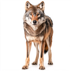 Standing Red Wolf Striking a Pose in the Studio with a White Background Canine Staring Portrait