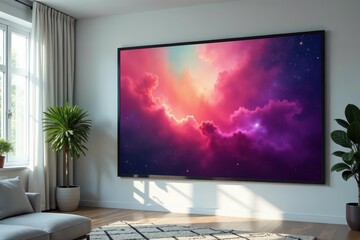 Fototapeta premium High definition projector screen on blank wall, movie, modern, technology