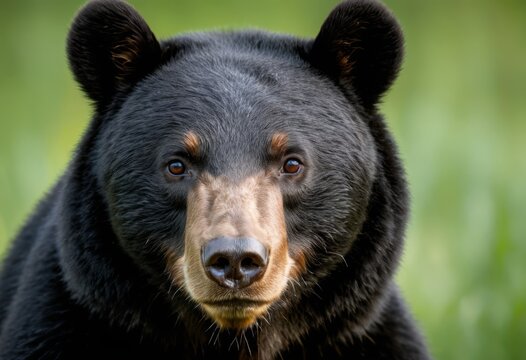 There's a black bear looking at the camera
